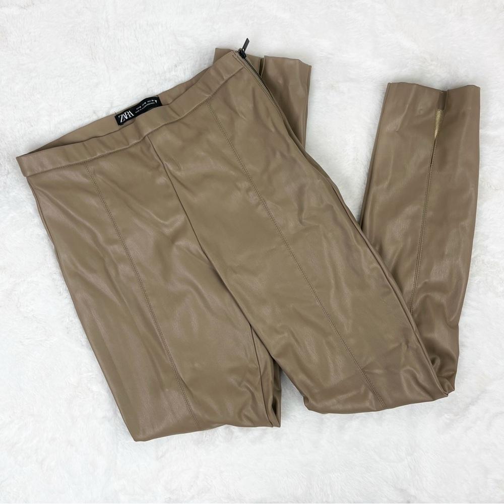 Zara Faux Leather Tan Pants